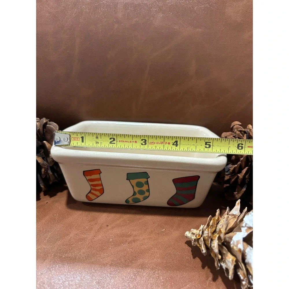 LTD Commodities Christmas Stocking Mini Loaf Pan Ceramic Holiday Baking Dish
